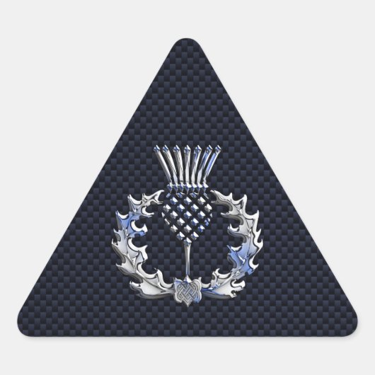 Sticker Triangulaire Carbone Fibre Print Silver Scottish Thistle (Devant)
