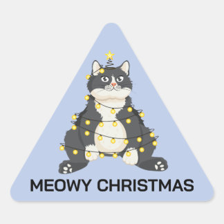Sticker Triangulaire Chat Tuxedo de Noël Amusant pour les Amoureux des