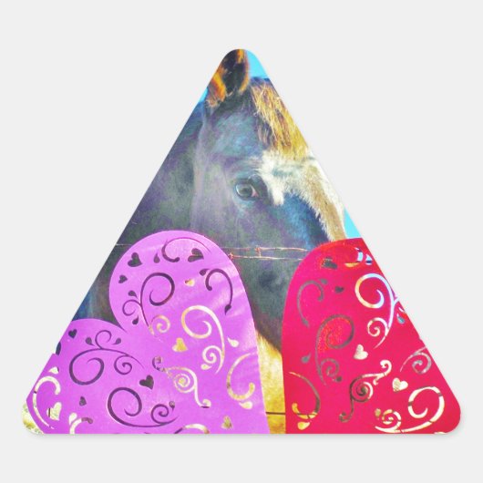 Sticker Triangulaire Cheval blanc et Brown Valentine Coeurs (Devant)