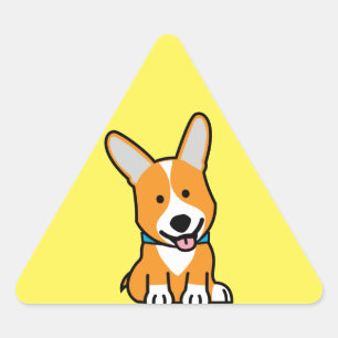 Sticker Triangulaire Chien chiot Corgi Corgis joyeux Pembroke Welsh