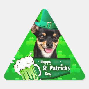 Sticker Triangulaire Chihuahua Chien Chiot Chiot St. Patrick's Day Clov