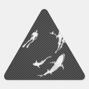 Sticker Triangulaire Chrome comme Plongeur avec requins sur fibre de ca
