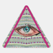 Sticker Triangulaire Coeurs oculaires roses et verts jolies Triangle (Devant)