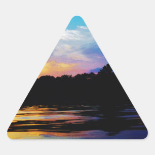 Sticker Triangulaire Coucher de soleil arc-en-ciel sur le lac de montag