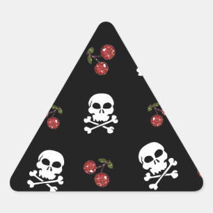 Sticker Triangulaire Crânes et cerises Rockabilly RAB sur fond noir
