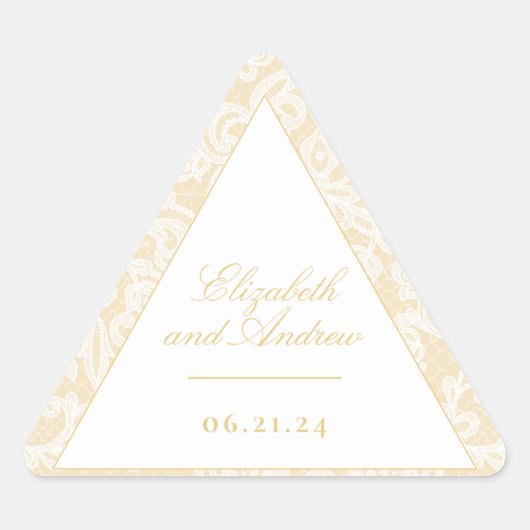 Sticker Triangulaire Dentelle d'or sophistiquée Mariage élégant (Devant)