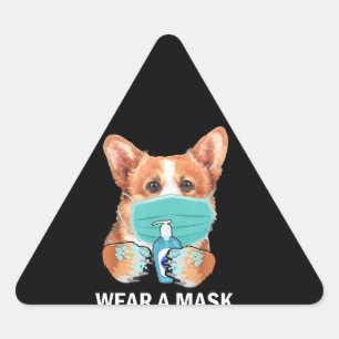 Sticker Triangulaire Don de chien Corgi portant le masque de visage