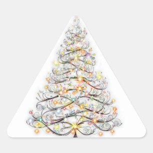 Sticker Triangulaire élégant arbre de noël aux lumières étincelantes