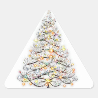 Sticker Triangulaire élégant arbre de noël aux lumières étincelantes