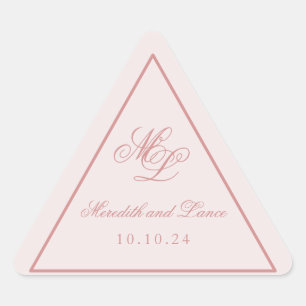 Sticker Triangulaire Élégant Monogramme rose simple