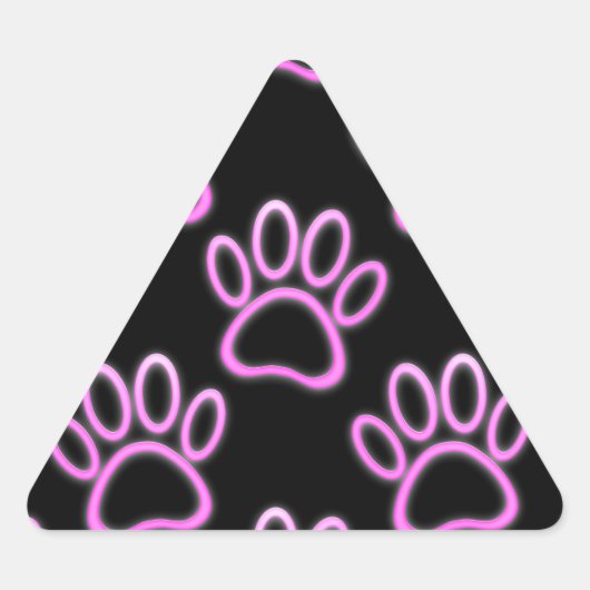 Sticker Triangulaire Empreinte de patte de chien de Néon rose (Devant)