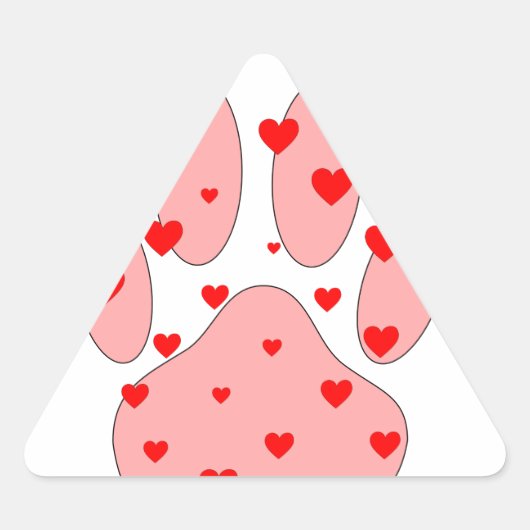 Sticker Triangulaire Empreinte de patte rose aux coeurs (Devant)