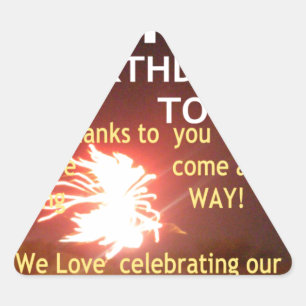 Sticker Triangulaire Fête Fireworks avec message Merci