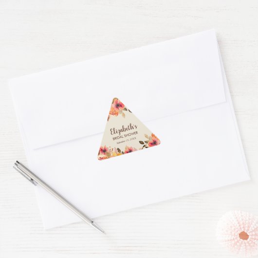 Sticker Triangulaire Fleurs aquarelles d'automne Baby Shower (Enveloppe)