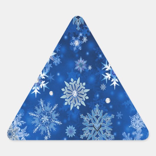Sticker Triangulaire Flocons de Noël Bleus et Argent (Devant)