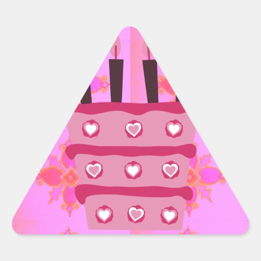 Sticker Triangulaire Gâteau d'anniversaire floral pour elle / Filles Ar (Devant)