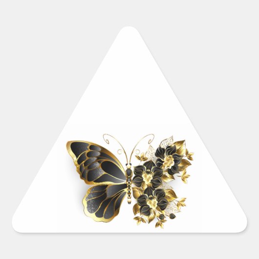 Sticker Triangulaire Gold Flower Butterfly with Black Orchid (Devant)