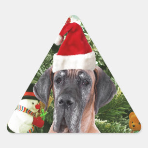 Sticker Triangulaire Great Dane w Christmas Tree Cadeaux Boîtes de Noël