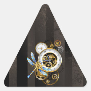 Sticker Triangulaire Horloge à vapeur avec libellule mécanique