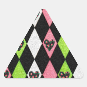 Sticker Triangulaire Impression colorée d'Arlequin avec des cœurs de ro