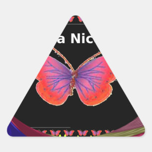 Sticker Triangulaire Impression d'art Papillon Orange Violet Bonne Jour