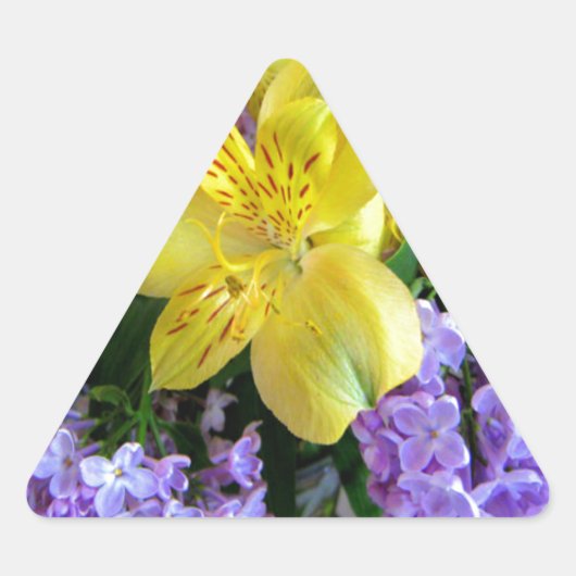 Sticker Triangulaire Jaune et Fleurs Lilac Violettes (Devant)