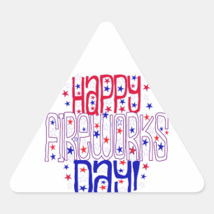 Sticker Triangulaire Joyeuse journée des feux d'artifice ! Avec des éto