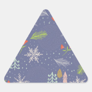 Sticker Triangulaire Joyeux Noël dessiné à la main Snowflakes Fleurs
