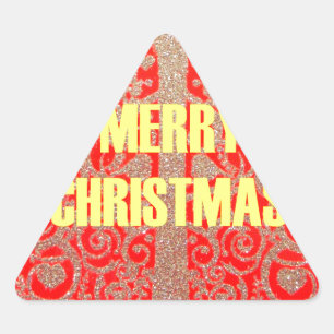 Sticker Triangulaire Joyeux Noël Golden Red Parties scintillant Hearts
