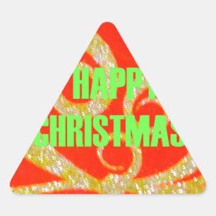 Sticker Triangulaire Joyeux Noël Parties scintillant Rouge Texte Motif