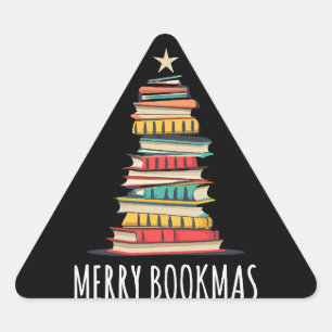 Sticker Triangulaire Livres Noël Arbre Joyeux Livres