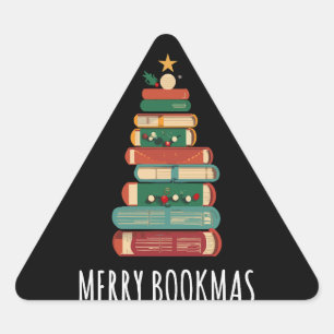 Sticker Triangulaire Livres Noël Arbre Joyeux Livres