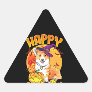 Sticker Triangulaire Love Corgi Chien Halloween Bonbons Citrouille mign