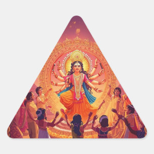 Sticker Triangulaire Maa Durga - Le coeur des célébrations de Dussehra