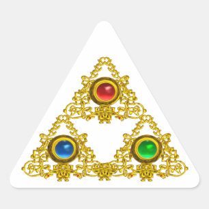 STICKER TRIANGULAIRE MAGIQUE ELFIC TALISMAN /GOLD TRIANGLE AVEC GEMSTON