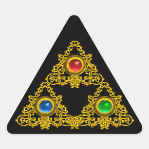 STICKER TRIANGULAIRE MAGIQUE ELFIC TALISMAN /GOLD TRIANGLE AVEC GEMSTON