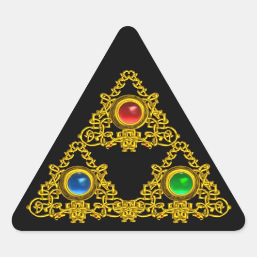 STICKER TRIANGULAIRE MAGIQUE ELFIC TALISMAN /GOLD TRIANGLE AVEC GEMSTON (Devant)