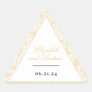 Sticker Triangulaire Mariage de script élégant en dentelle noire et or
