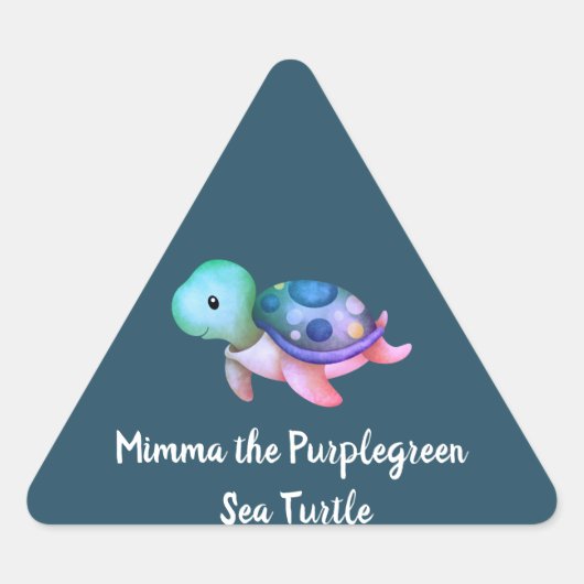 Sticker Triangulaire Mimma mignonne Tortue verte violette (Devant)