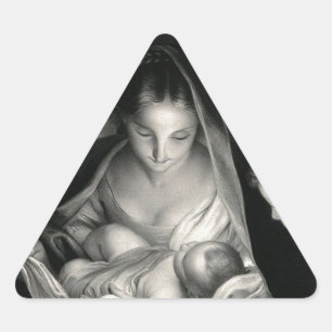 Sticker Triangulaire Nativity Baby Jésus Virgin Mary Angels Black White