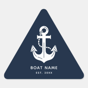 Sticker Triangulaire Nom de bateau personnalisé bleu marine nautique