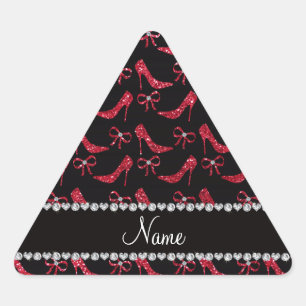 Sticker Triangulaire Nom personnalisé crimson rouge parties scintillant