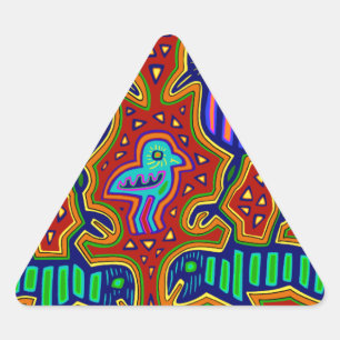 Sticker Triangulaire Oiseaux indiens Kuna avec poissons
