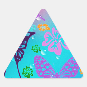 Sticker Triangulaire Papillon Beau Aloha Fleur de Mariage Hawaïen