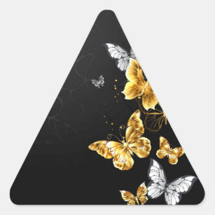 Sticker Triangulaire Papillons blancs et dorés