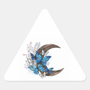 Sticker Triangulaire Papillons bleus sur croissant en bois