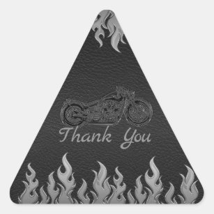 Sticker Triangulaire Partie argentée en cuir noire de motard de moto de