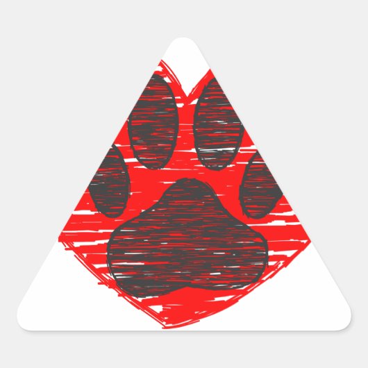 Sticker Triangulaire Paw Chien Croquis Dans Le Coeur Rouge (Devant)