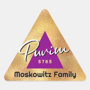Sticker Triangulaire Personnalisé Happy Purim - Gold Hamentash