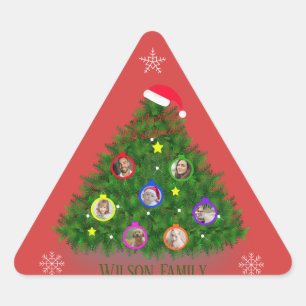 Sticker Triangulaire Photos de famille de Noël Arbre sur Triangle